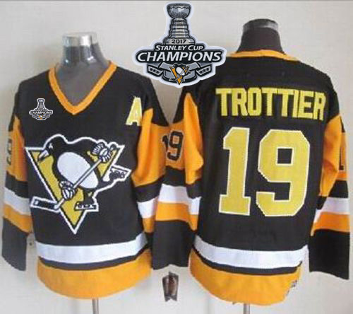 Penguins #19 Bryan Trottier Black CCM Throwback Stanley Cup Finals Champions Stitched NHL Jersey - Click Image to Close